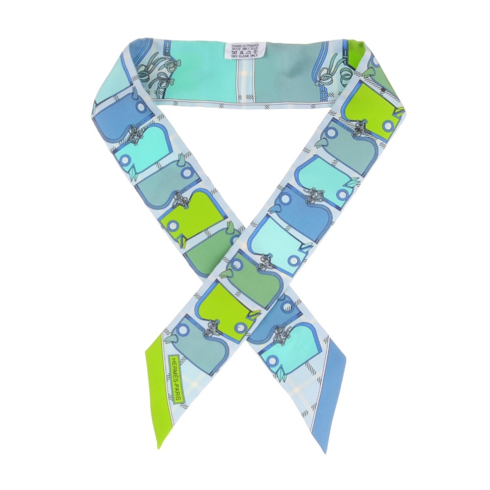 HERMES  Silk Camails Twilly Vert Fluo Ciel Vert D Eau